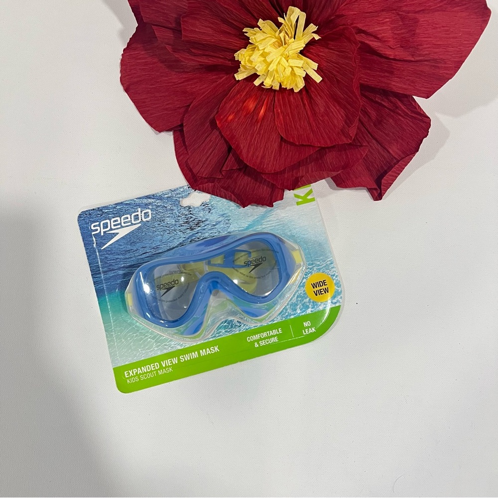 Speedo Blue & Yellow Kids Swim Wide View Mask Goggles 3 To 6 Years - New